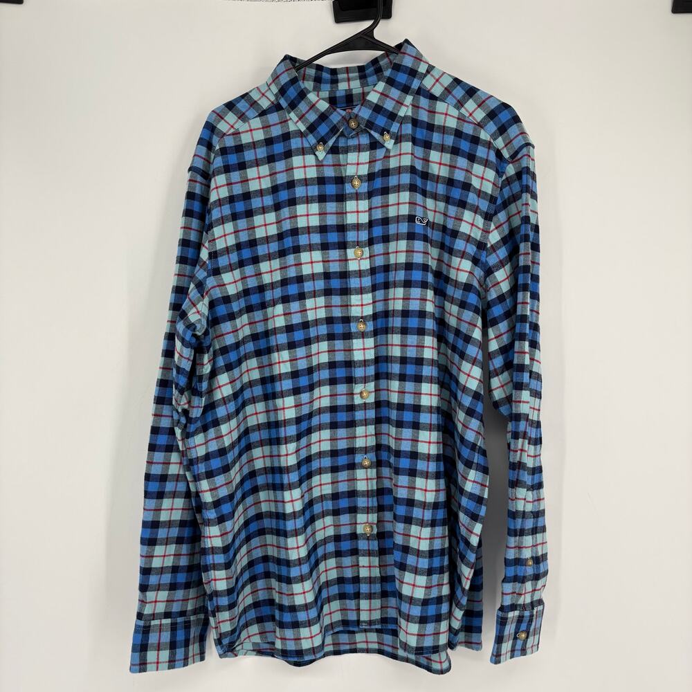 NWT Men’s Vineyard Vines Blue Classic Fit‎ Flannel Plaid Whale Shirt Size XL